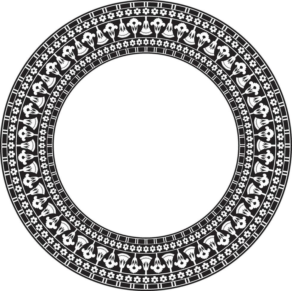 Vector monochrome round ornament of ancient Egypt. Circle Border, frame in pyramids