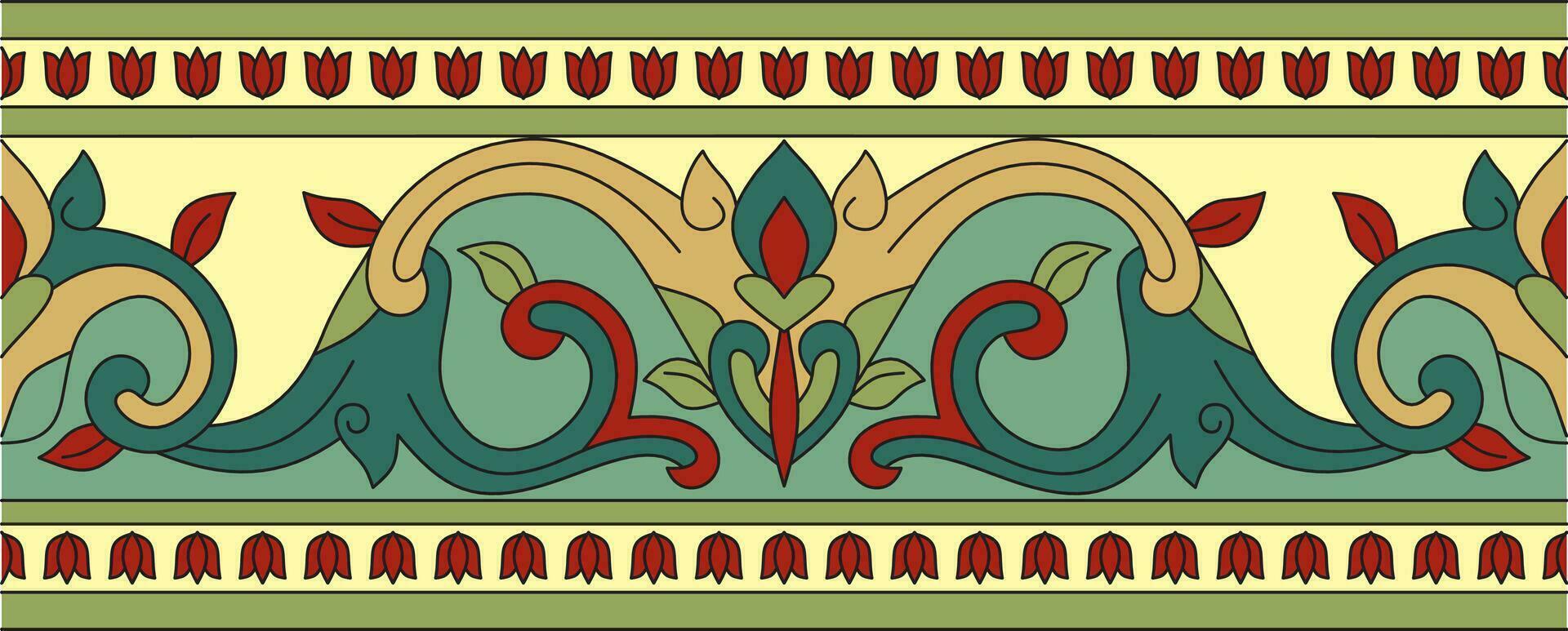 Vector colored seamless turkish ornament. Endless ottoman national border, frame.