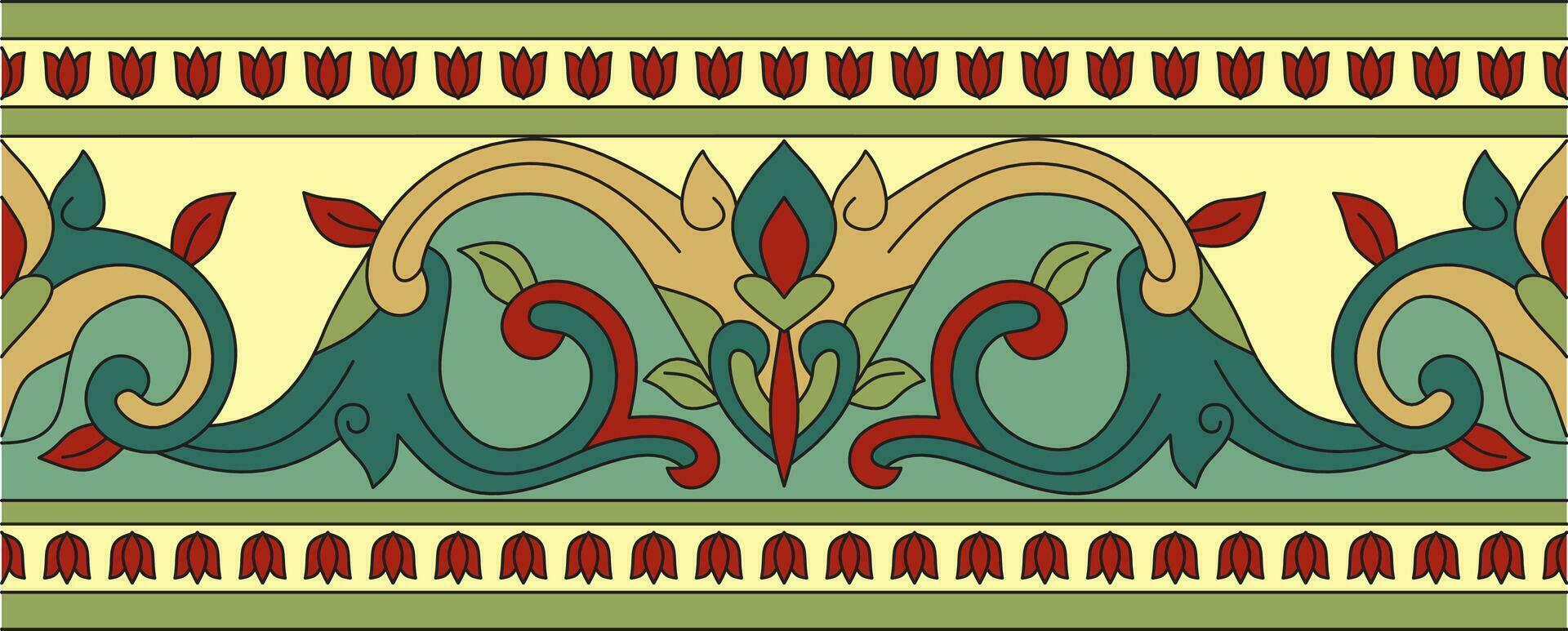 Vector colored seamless turkish ornament. Endless ottoman national border, frame.