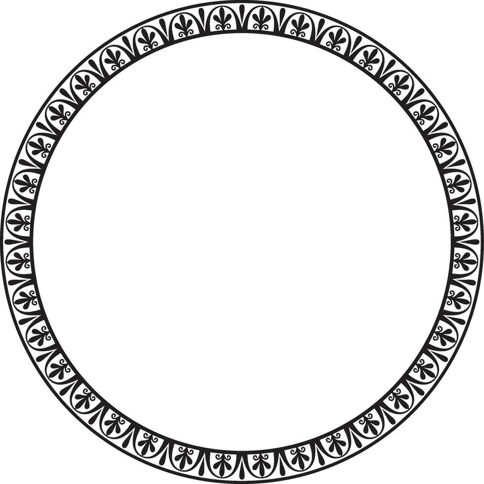 Vector black round monochrome frame, border, classic greek meander ornament. Patterned circle, ring of Ancient Greece and the Roman Empire.