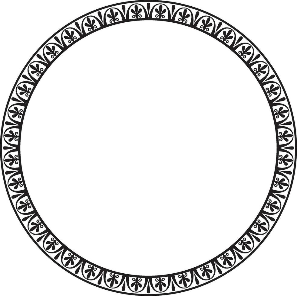 Vector black round monochrome frame, border, classic greek meander ornament. Patterned circle, ring of Ancient Greece and the Roman Empire.