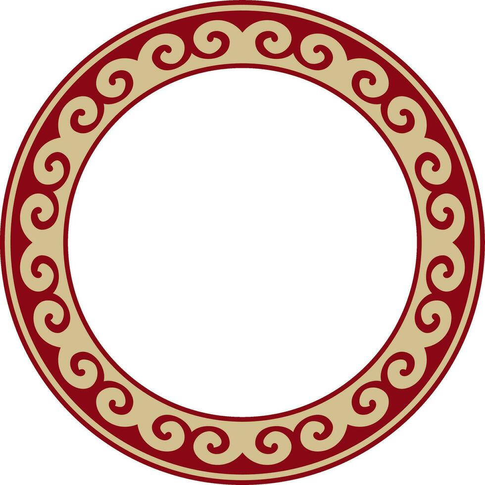 Vector red and gold round Kazakh national ornament. Ethnic pattern of the peoples of the Great Steppe, Mongols, Kyrgyz, Kalmyks, Buryats. circle, frame border