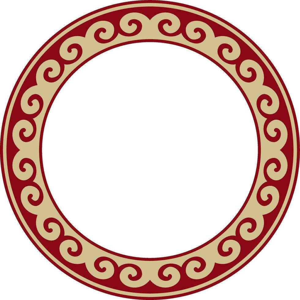 Vector red and gold round Kazakh national ornament. Ethnic pattern of the peoples of the Great Steppe, Mongols, Kyrgyz, Kalmyks, Buryats. circle, frame border