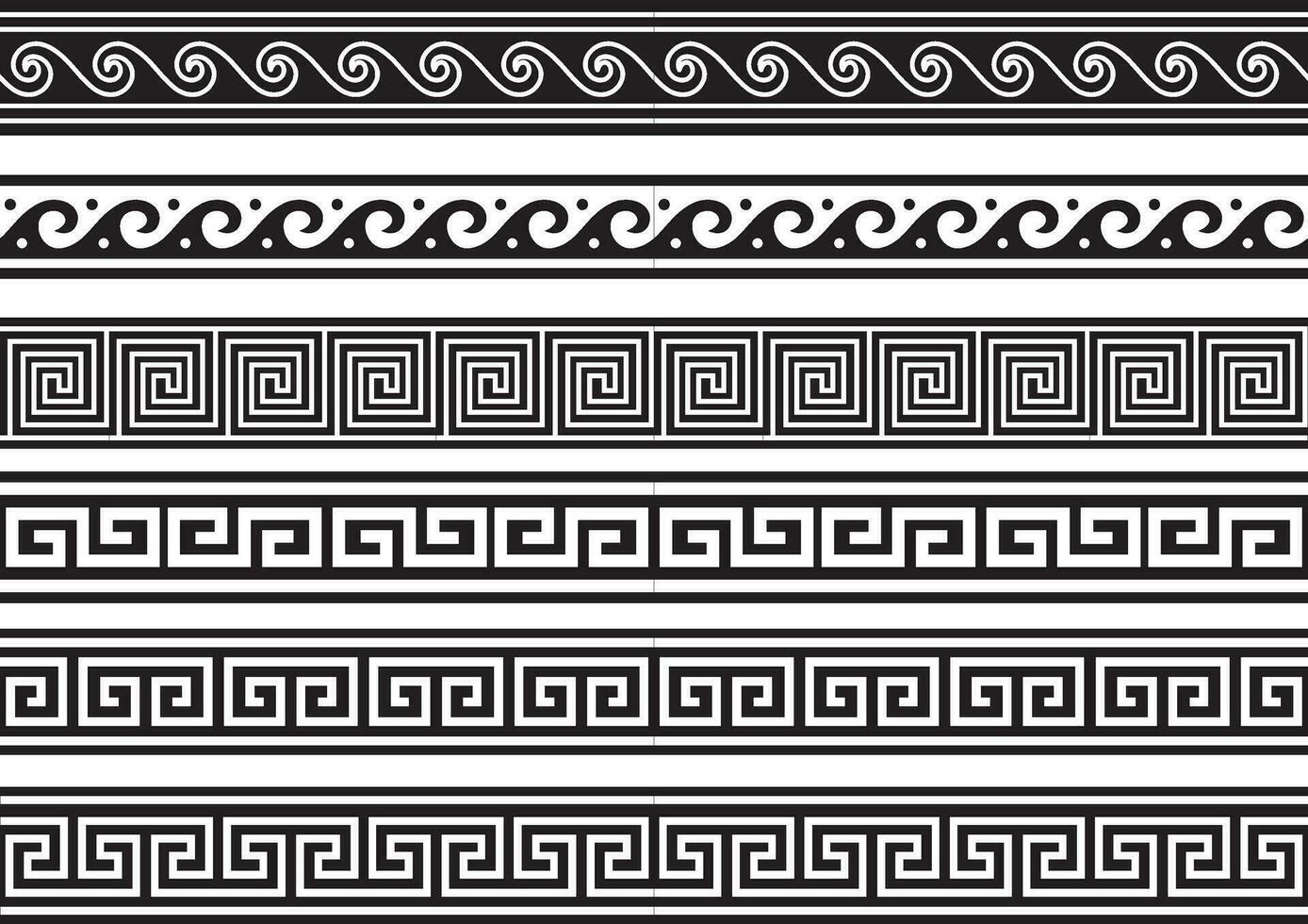 Set of vector monochrome seamless greek classic ornament. Pattern for a border and a frame. Ancient Greece and the Roman Empire. Endless black meander.