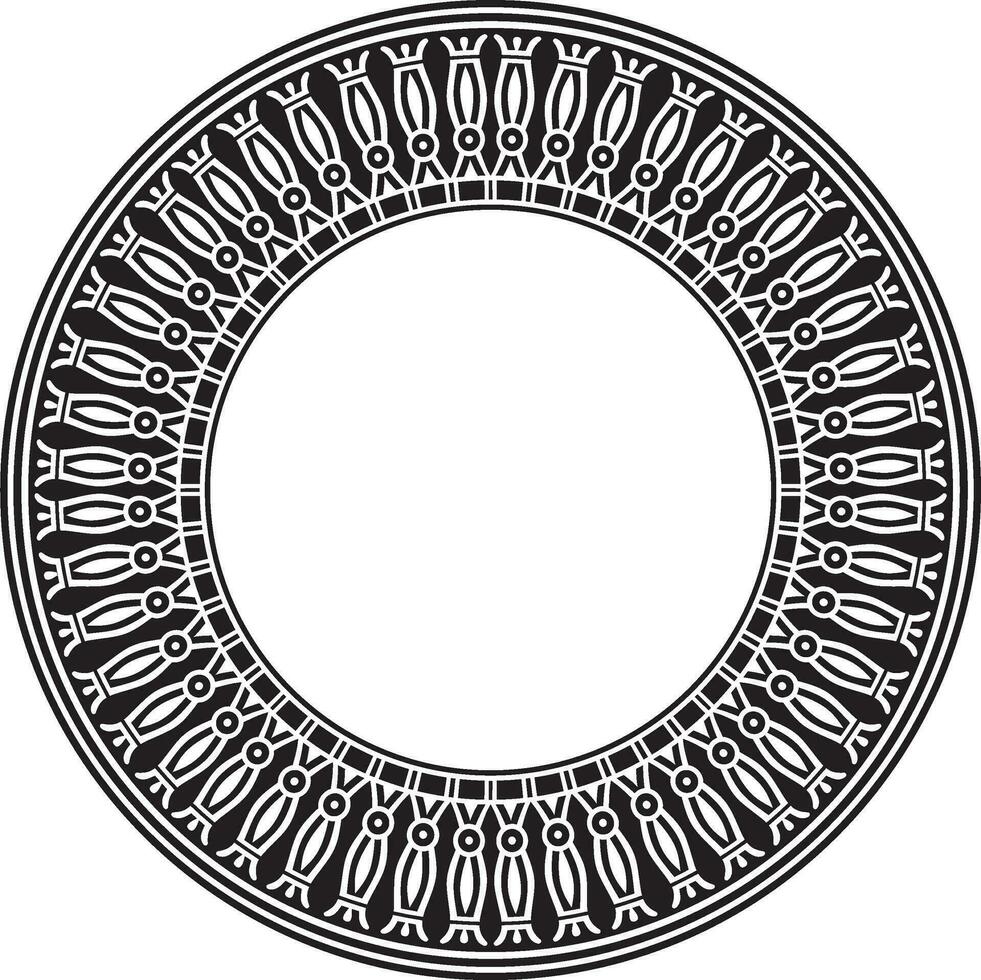 Vector monochrome round Egyptian border. Circle ornament of ancient Africa. Pattern of lotus flowers and sun.