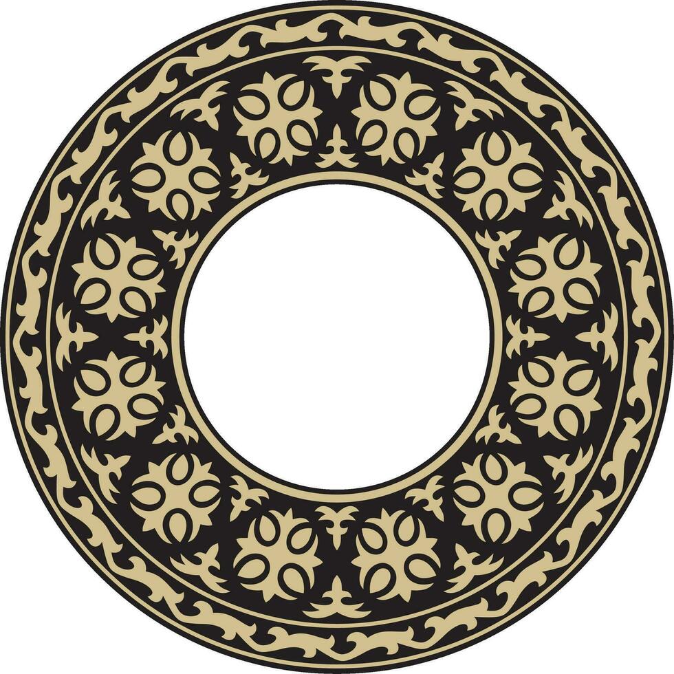 Vector golden and black round Kazakh national ornament. Ethnic pattern of the peoples of the Great Steppe, Mongols, Kyrgyz, Kalmyks, Buryats. circle, frame border