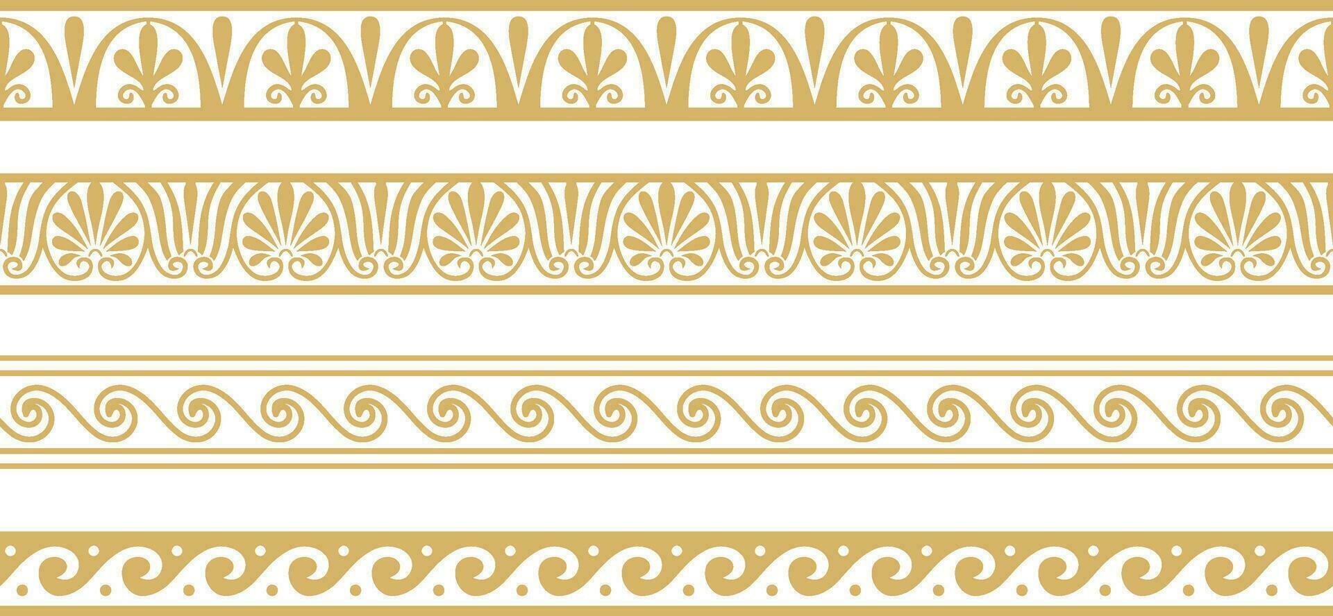 Set of vector seamless greek classic ornament. Pattern for a border and a frame. Ancient Greece and the Roman Empire. Endless golden meander.