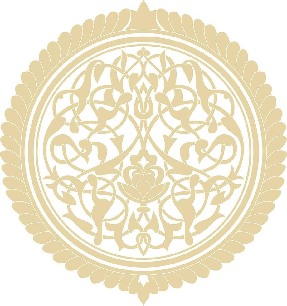 Vector golden round Arabic ornament. Muslim patterned medallion.