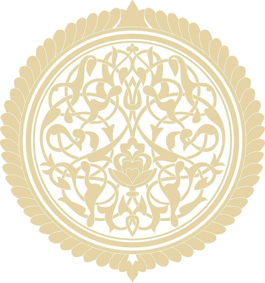 Vector golden round Arabic ornament. Muslim patterned medallion.