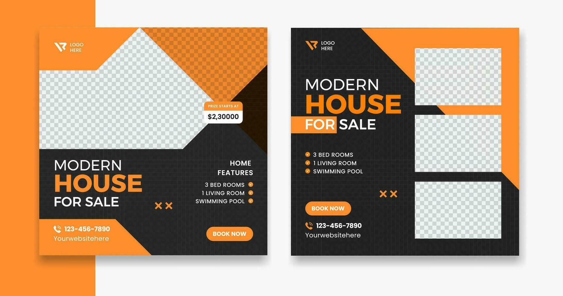 Creative real estate social media square post design, minimal home, house, resident vector post