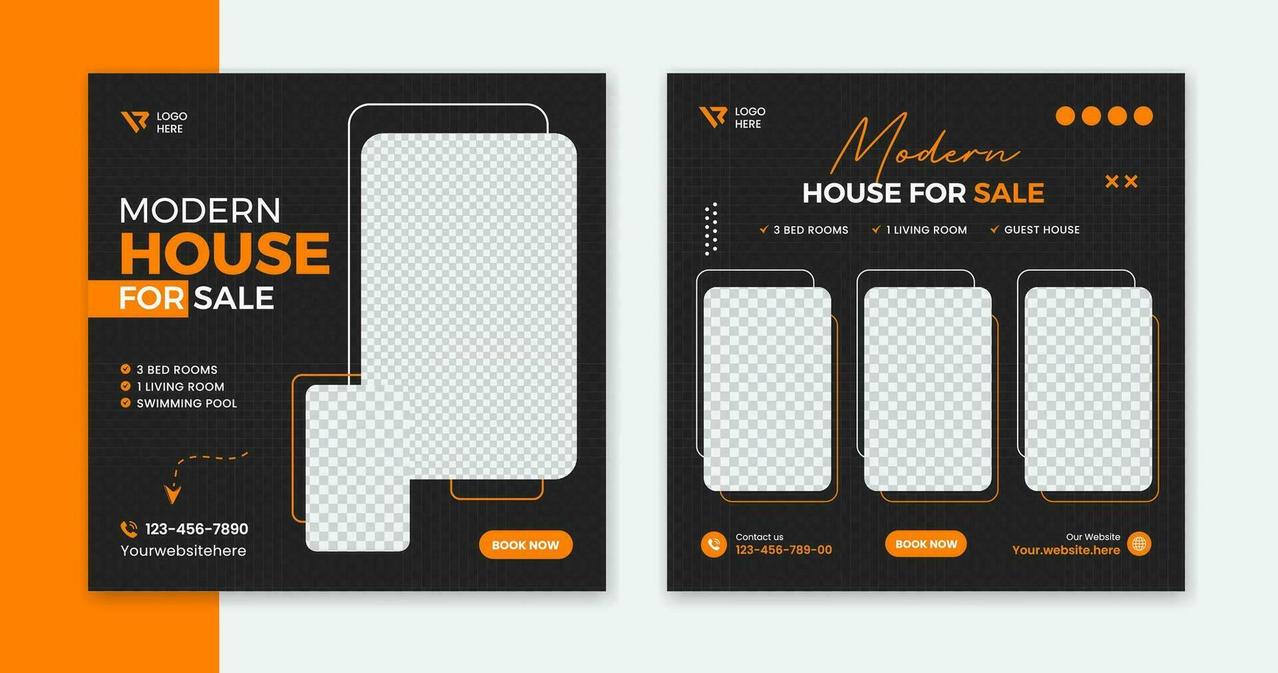 Creative real estate social media square post design, minimal home, house, resident vector post