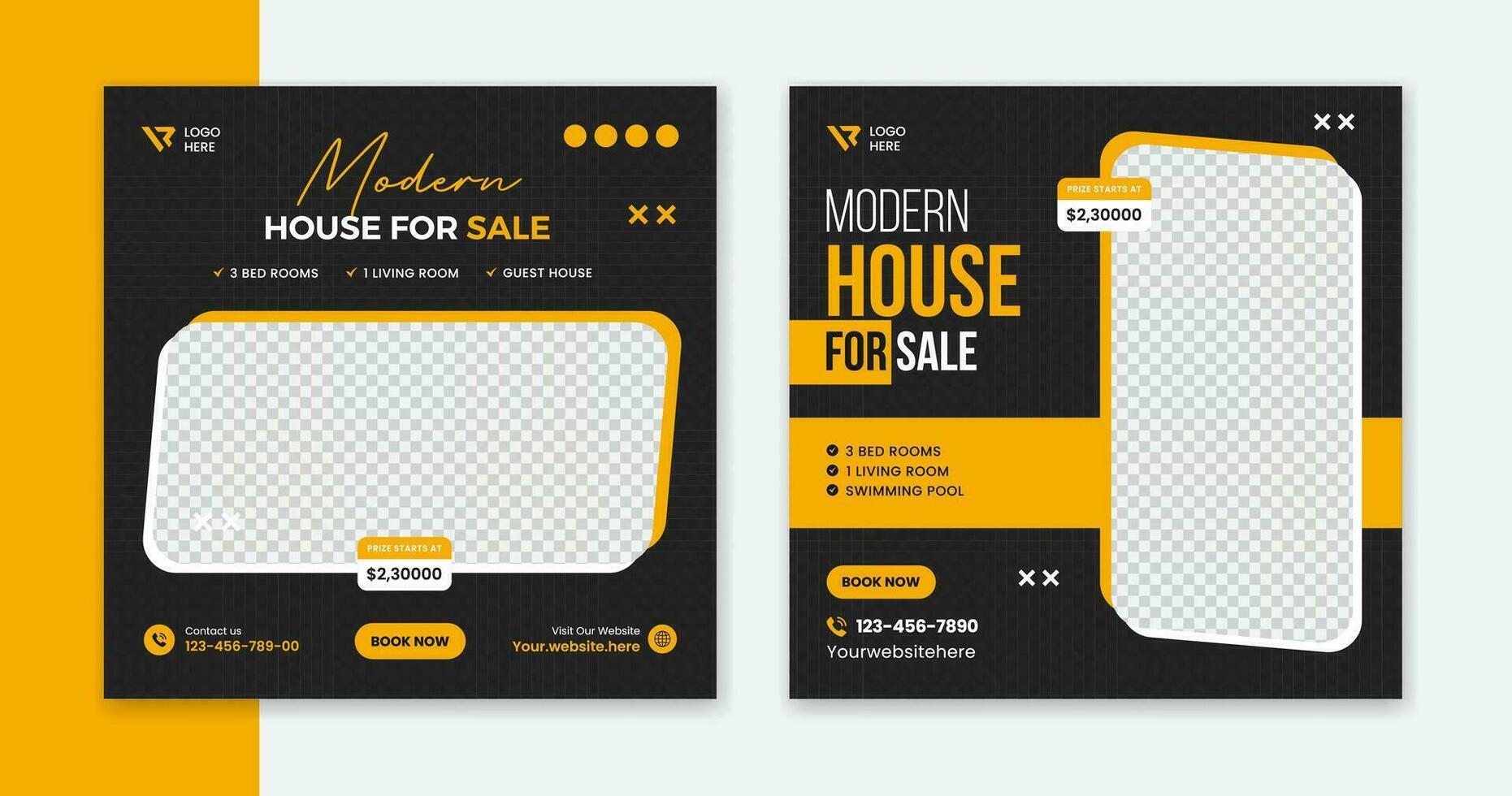 Creative real estate social media square post design, minimal home, house, resident vector post