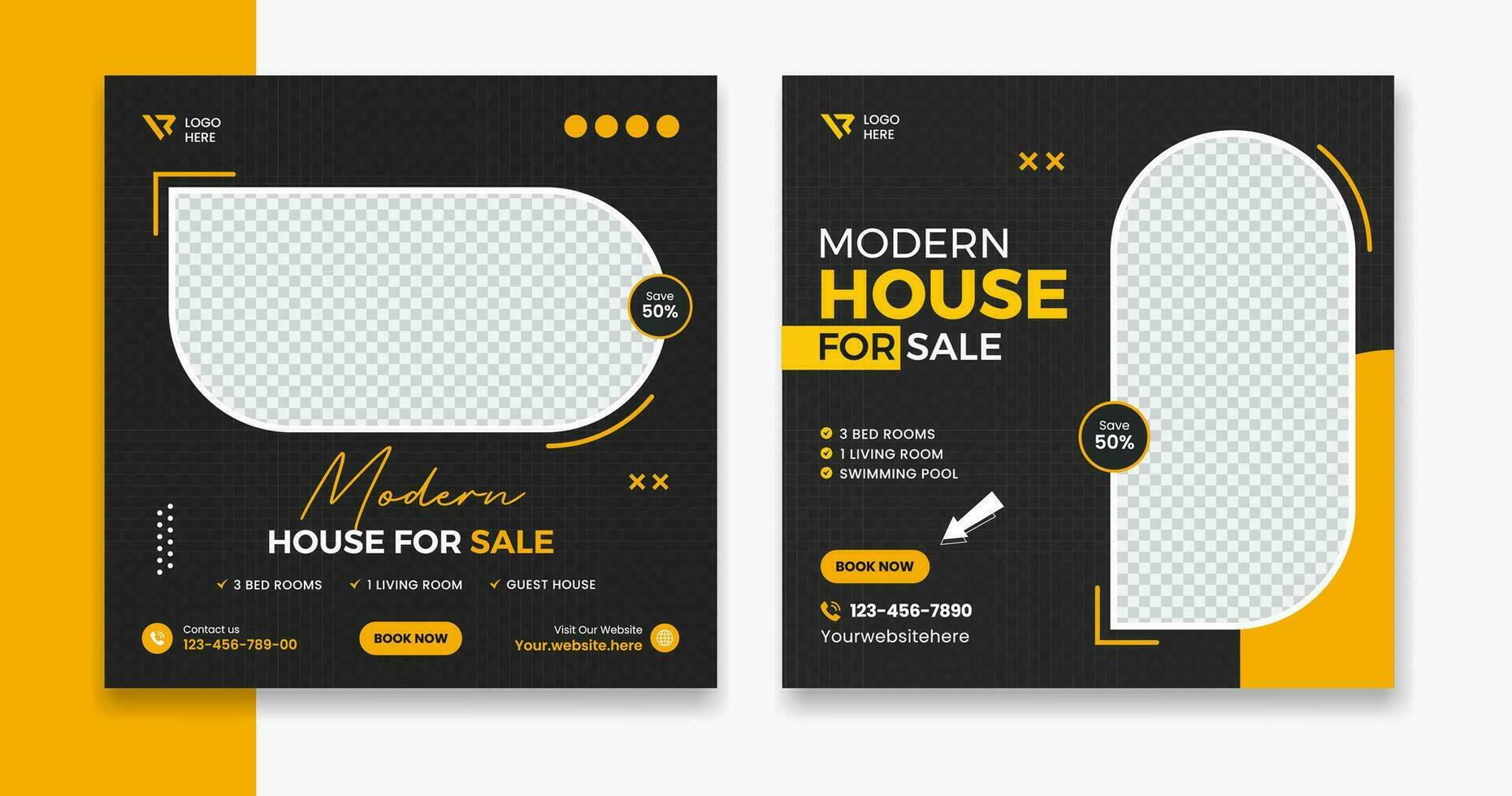 Creative real estate social media square post design, minimal home, house, resident vector post