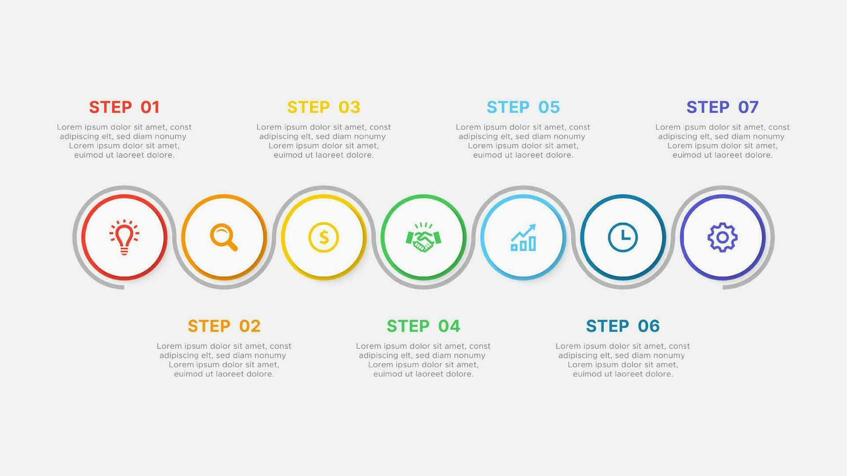 Creative Timeline Process Workflow Business Infographic Design Template with 7 Options vector