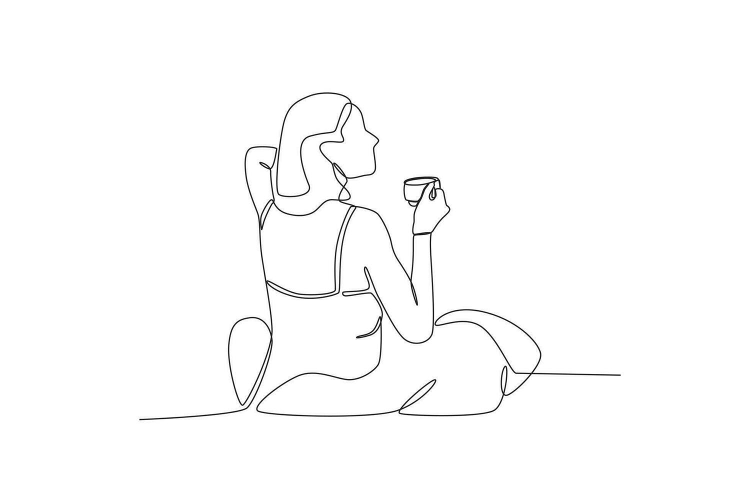 Back view of a woman enjoying her coffee vector