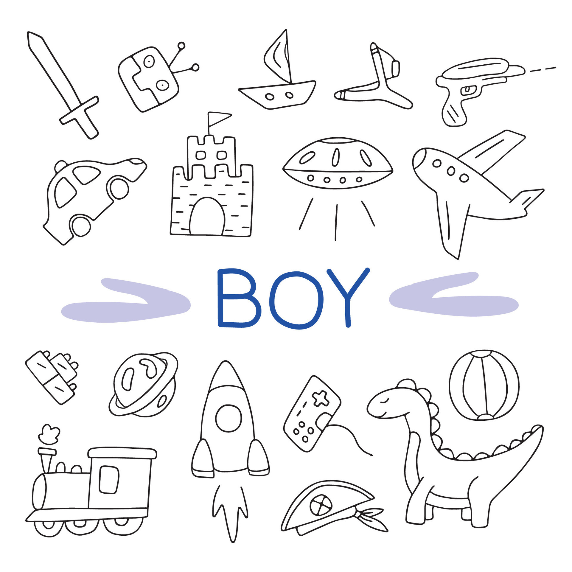 Hand drawn set of boy toy vector illustration. 27433617 Vector Art at