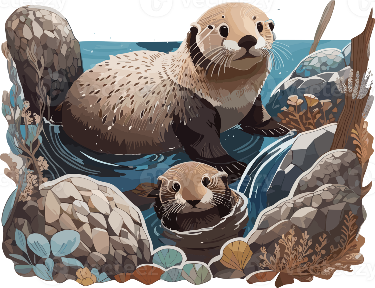Graceful Otters Navigating Waters with Elegance AI generative png