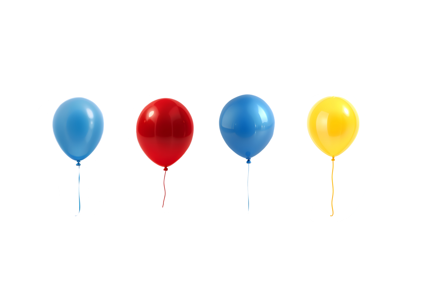 four different colored balloons on a transparent background png