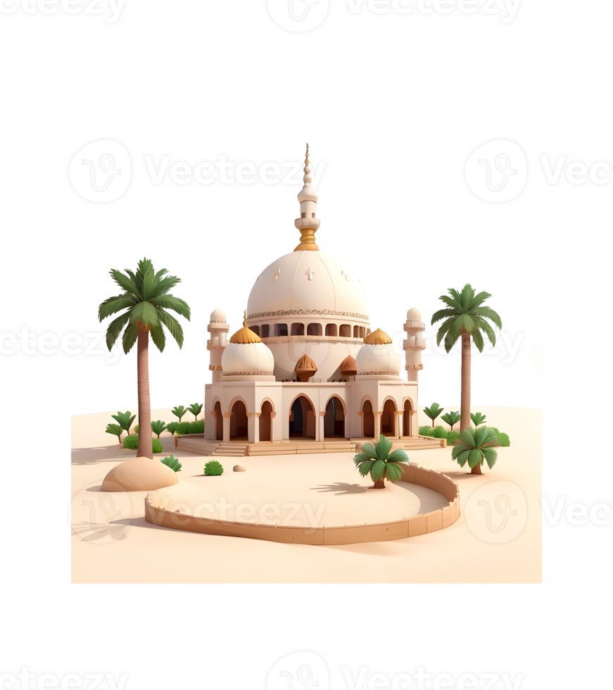 Old Mosque building realistic 3d design isolated with one color background, Generative AI png