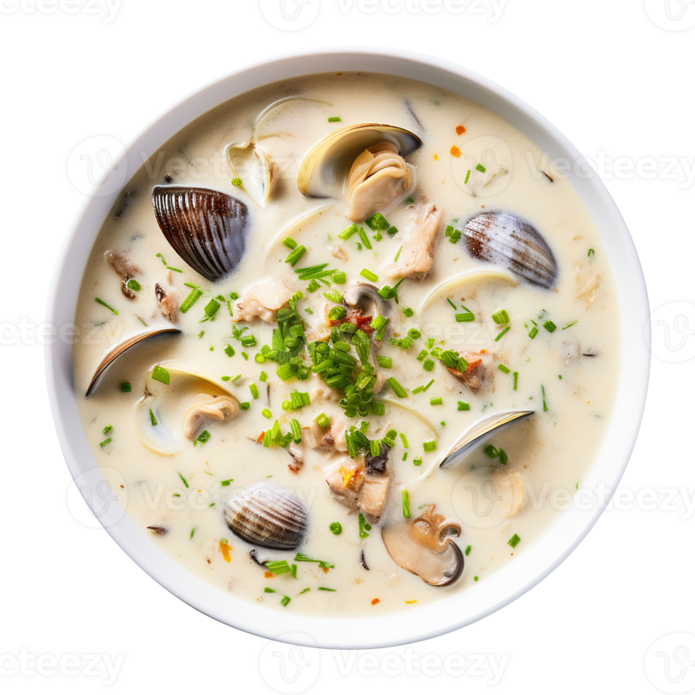 Bowl of clam chowder soup, created with Generative AI 27433846 PNG