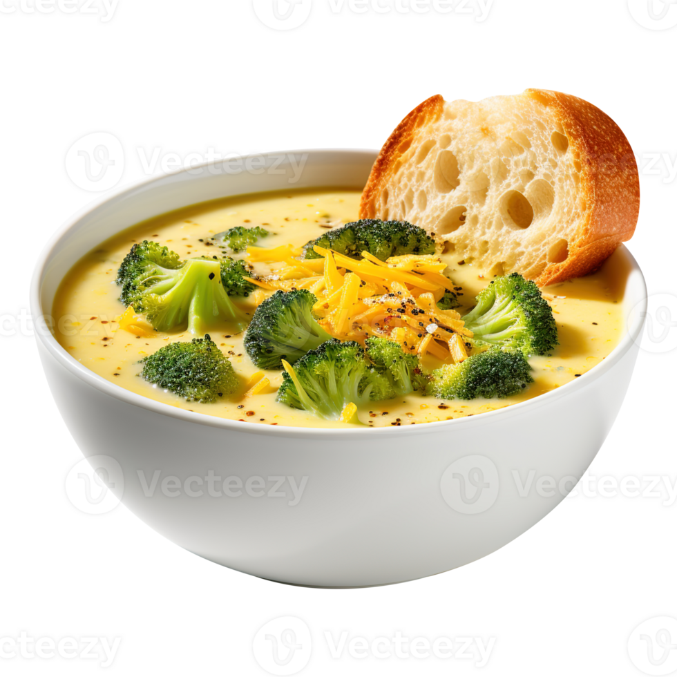 Cream of Broccoli and cheddar soup with bread vegetarian dish, created