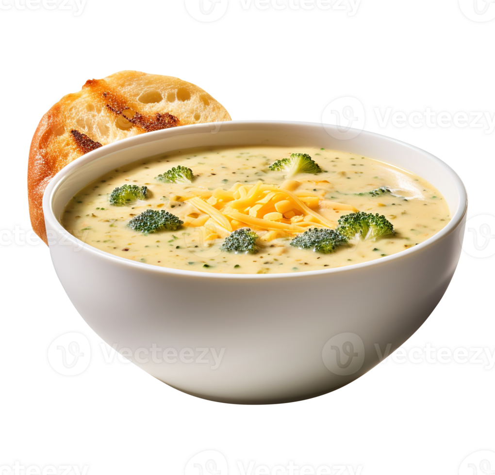 Cream of Broccoli and cheddar soup with bread vegetarian dish, created