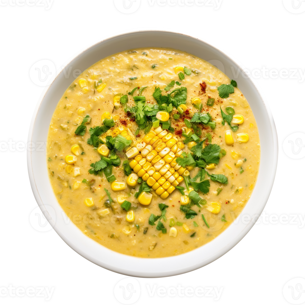 Delicious creamy Vegan sweet Corn Chowder soup , created with Generative AI png