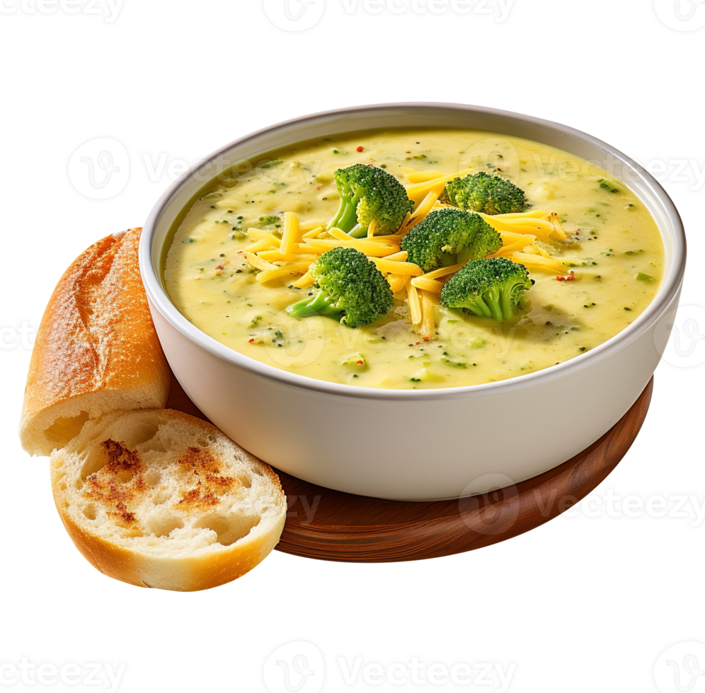 Cream of Broccoli and cheddar soup with bread vegetarian dish, created