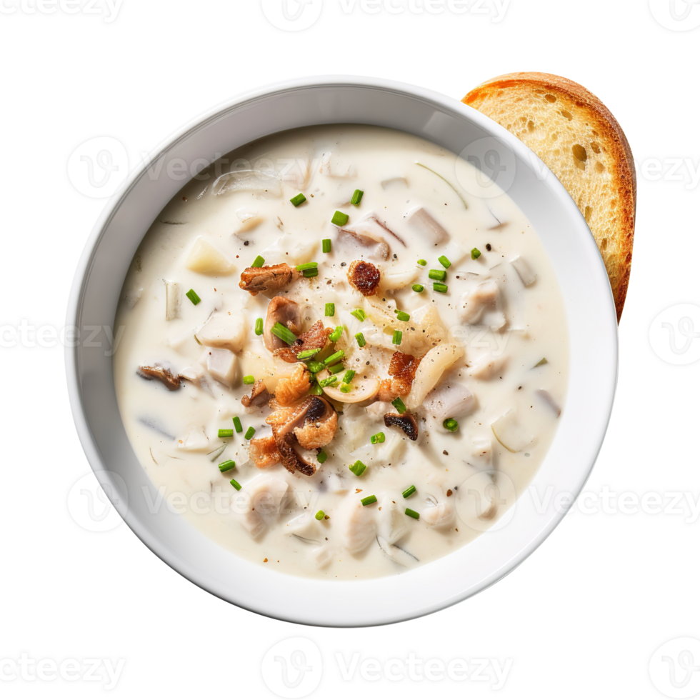 Bowl of clam chowder soup, created with Generative AI 27433957 PNG