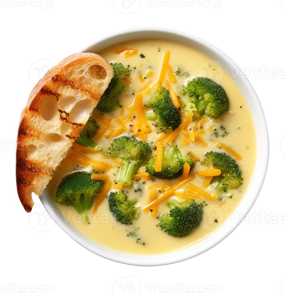 Cream of Broccoli and cheddar soup with bread vegetarian dish, created