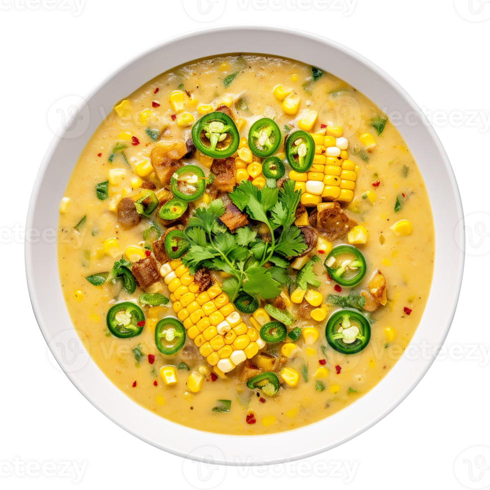 Delicious creamy Vegan sweet Corn Chowder soup , created with Generative AI png