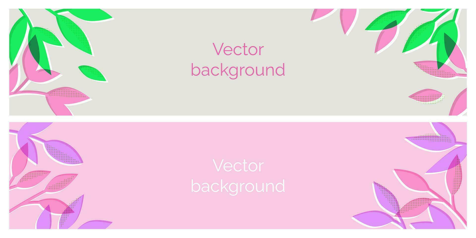 Decorative abstract horizontal banners with colorful leaves. vector