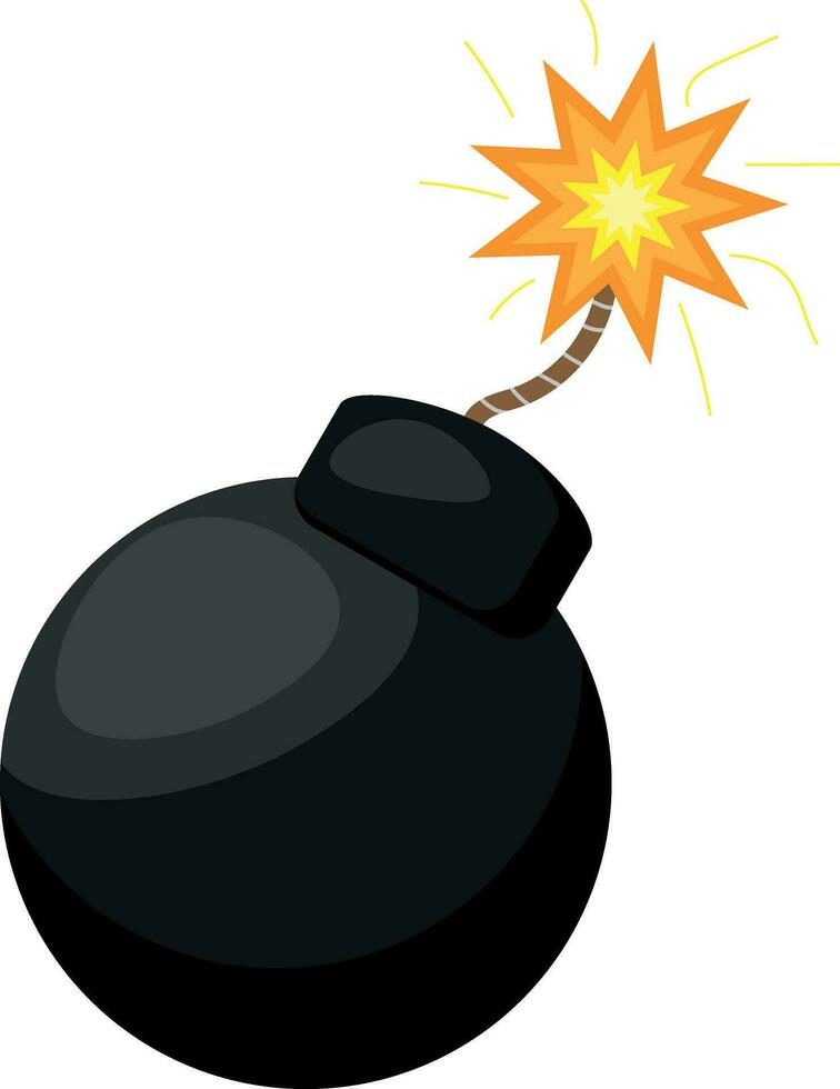 Bomb with burning wick, vector bomb isolated on white background