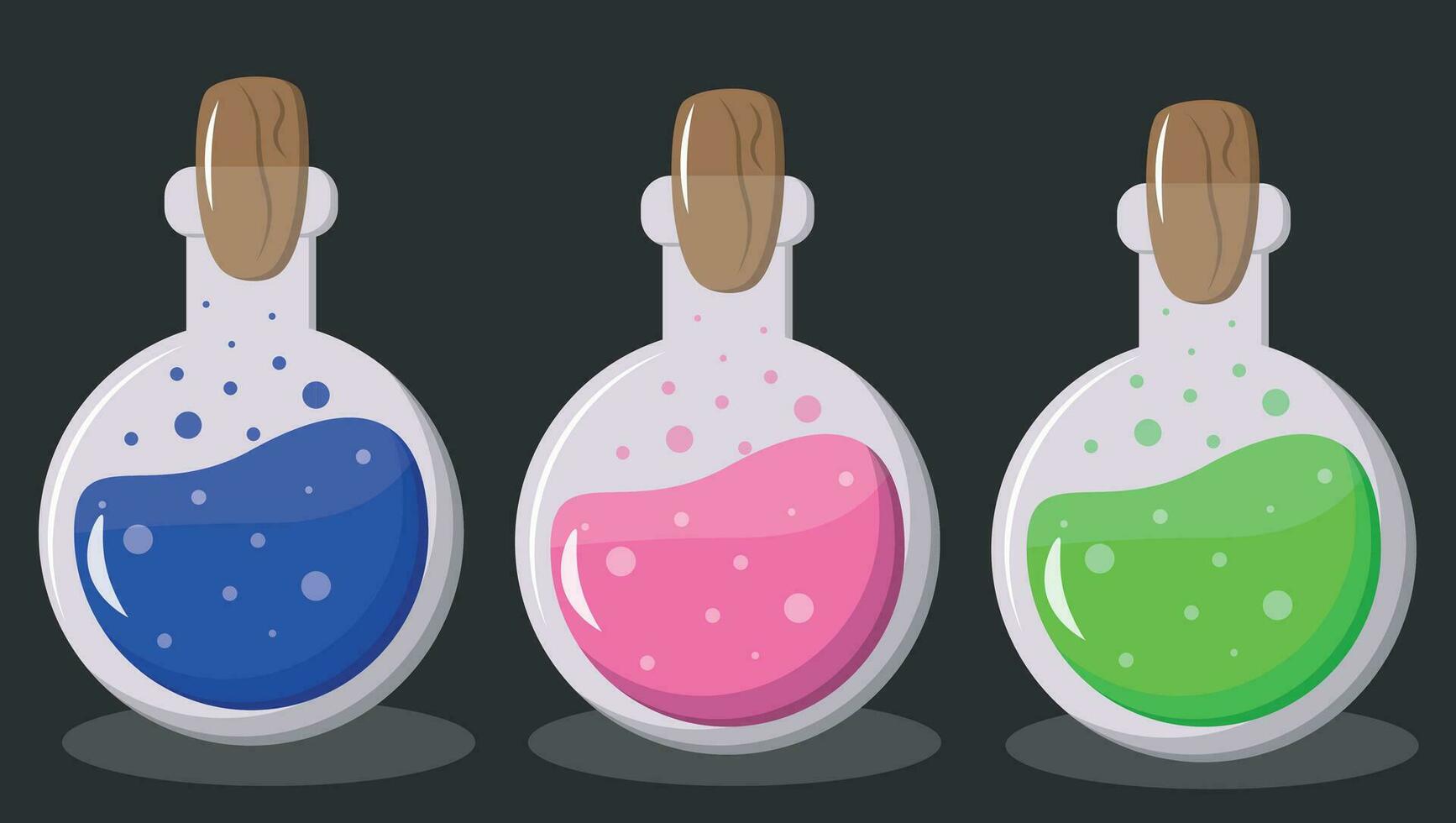 Potions vector set, magic potion, witch attributes, halloween, magic