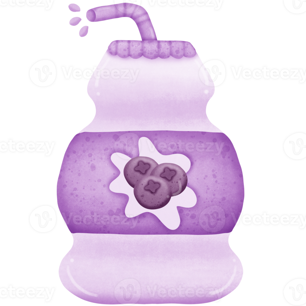 The blueberry milk in the bottle has a tube and water at the end of the tube isolated on transparent background png