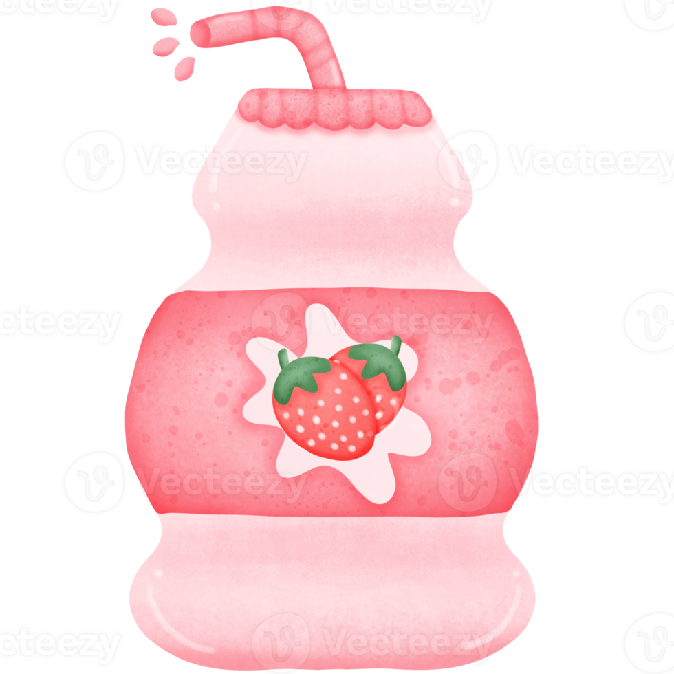 The strawberry milk in the bottle has a tube and water at the end of the tube isolated on transparent background png