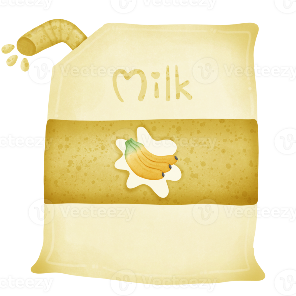 The banana milk in the bag has a tube and water at the end of the tube isolated on transparent background png