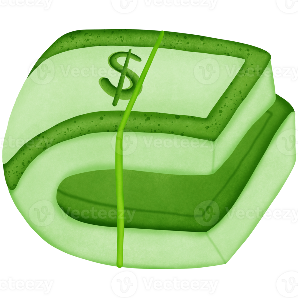 Green stack of dollars money and symbol isolated on transparent background png