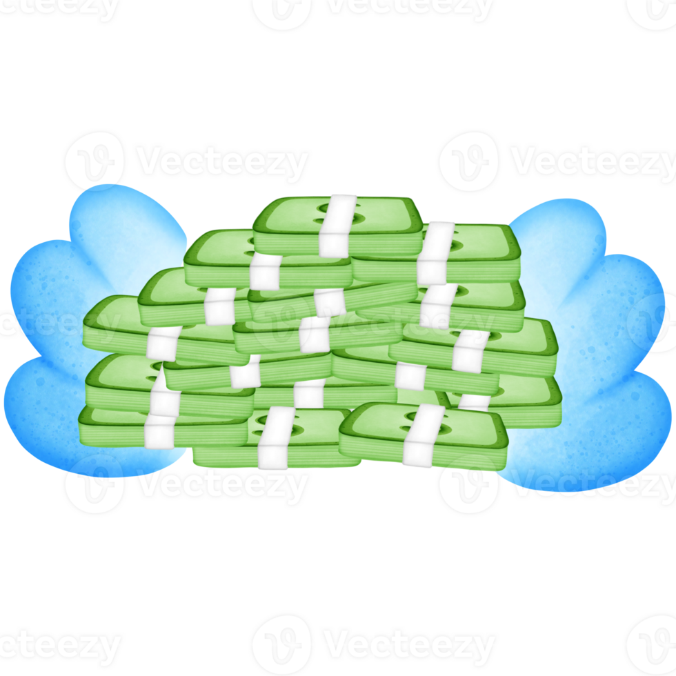 Green stack of dollars money wrapped in paper and symbol with wing isolated on transparent background png