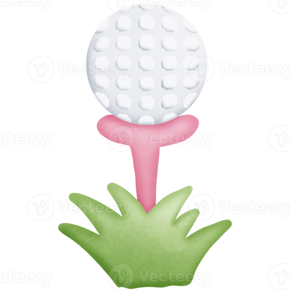 Golf ball is placed on a cone against the grass isolated on transparent background png