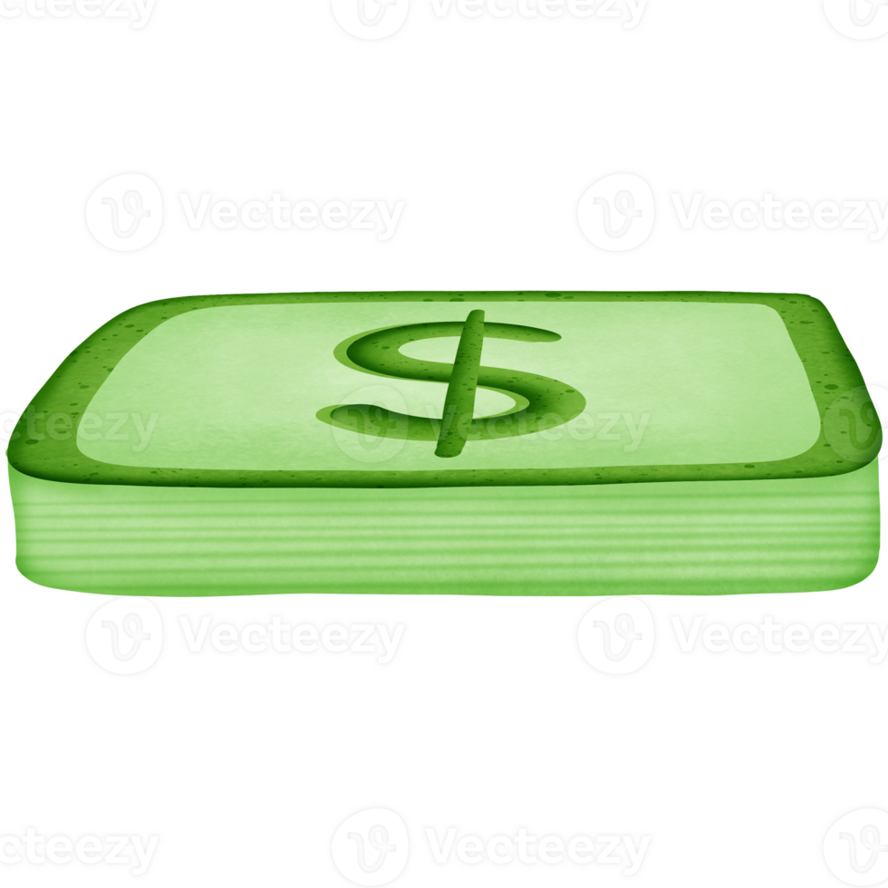Green stack of dollars money and symbol isolated on transparent background png