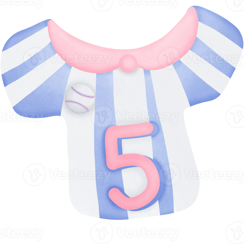 Blue and pink stripe baseball shirt and number 5 isolated on transparent background png