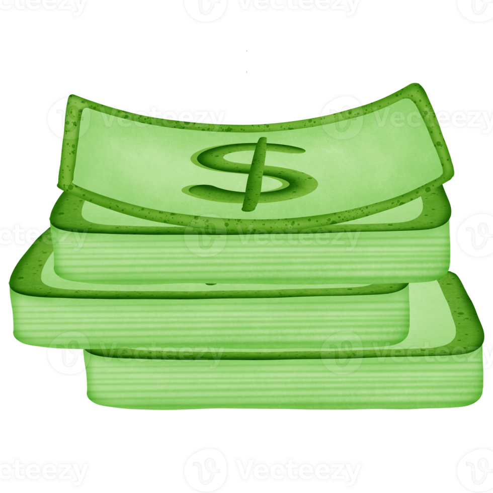 Green stack of dollars money and symbol isolated on transparent background png