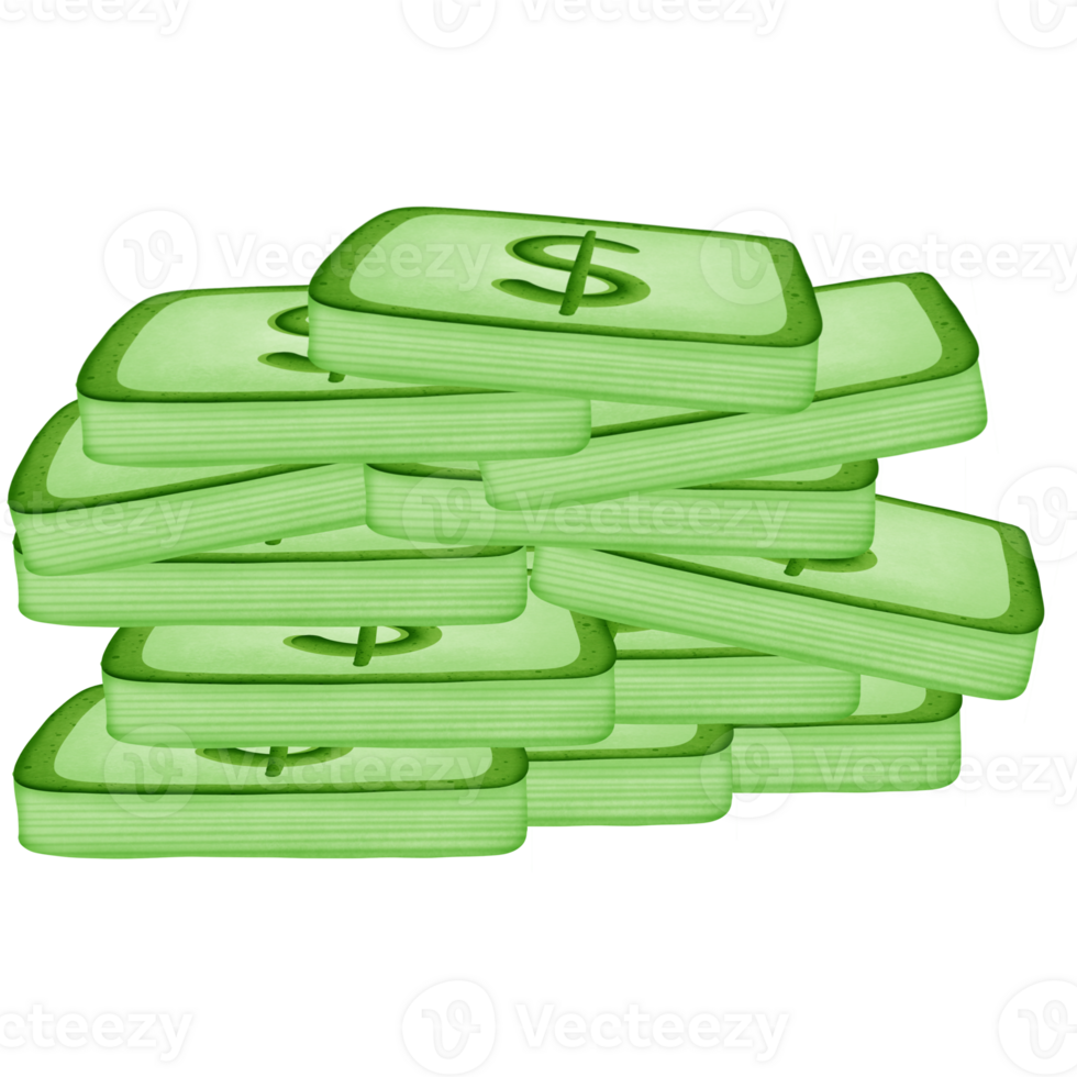 Green stack of dollars money and symbol isolated on transparent background png