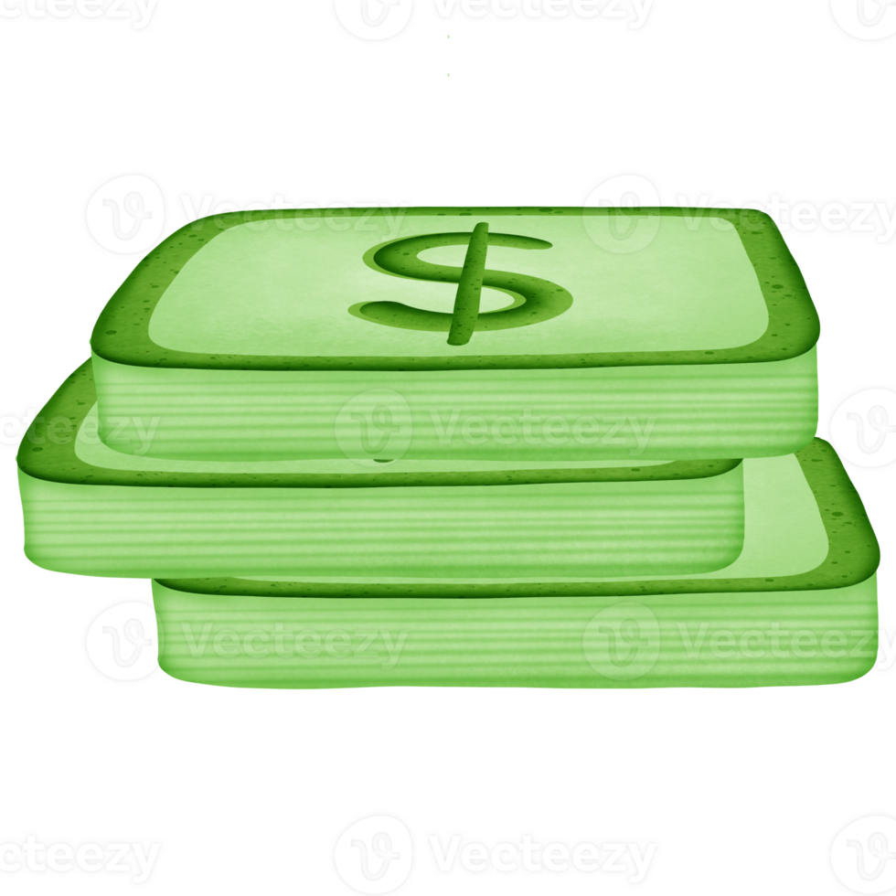 Green stack of dollars money and symbol isolated on transparent background png