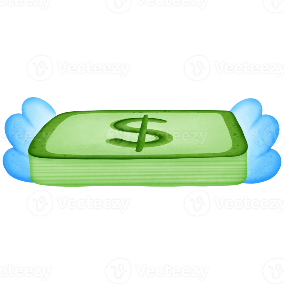 groen stack van dollars geld en symbool met vleugel geïsoleerd Aan transparant achtergrond png