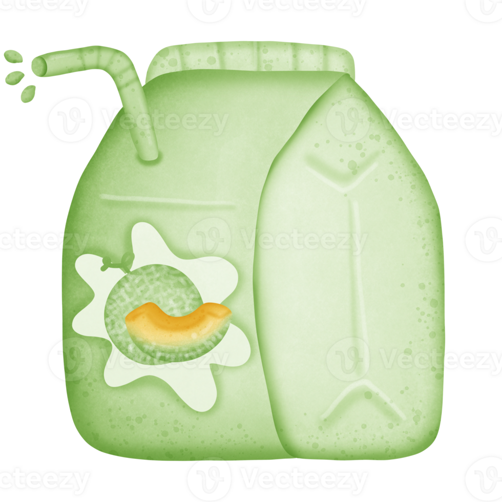 The melon milk in the box has a tube and water at the end of the tube isolated on transparent background png