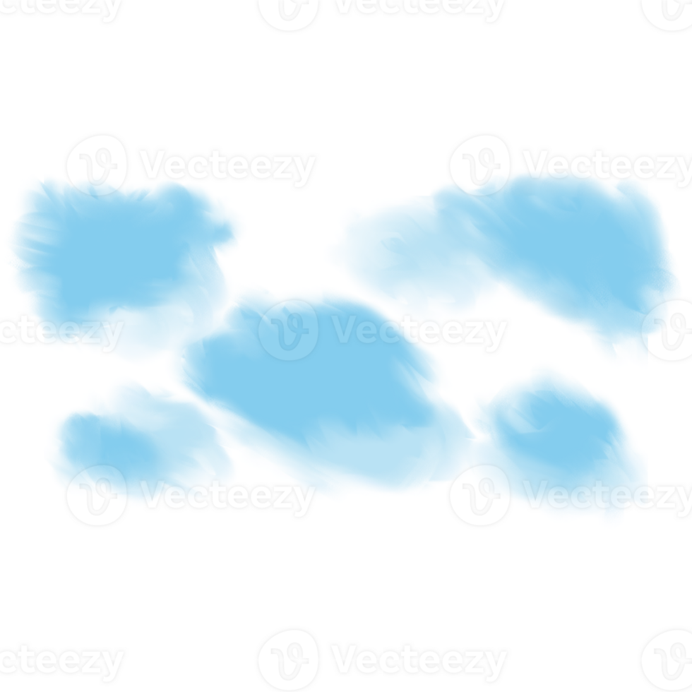 Watercolor blue fluffy clouds isolated on transparent background png