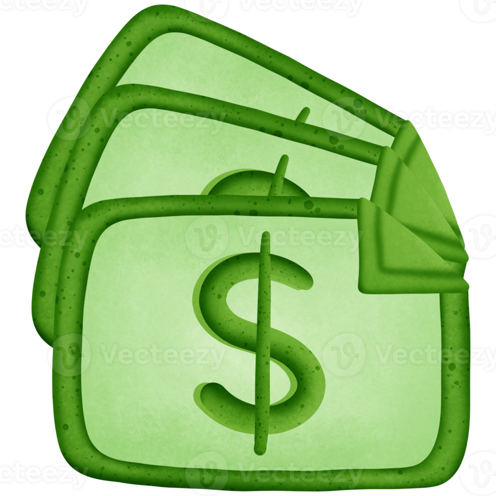 Green dollars money and symbol isolated on transparent background png