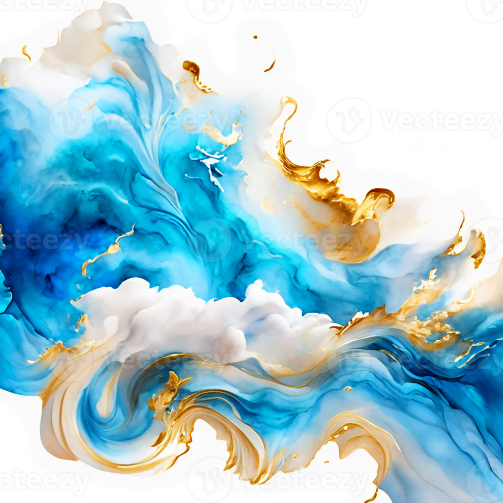 abstract lucht blauw en goud gemarmerd plons ai generatief png